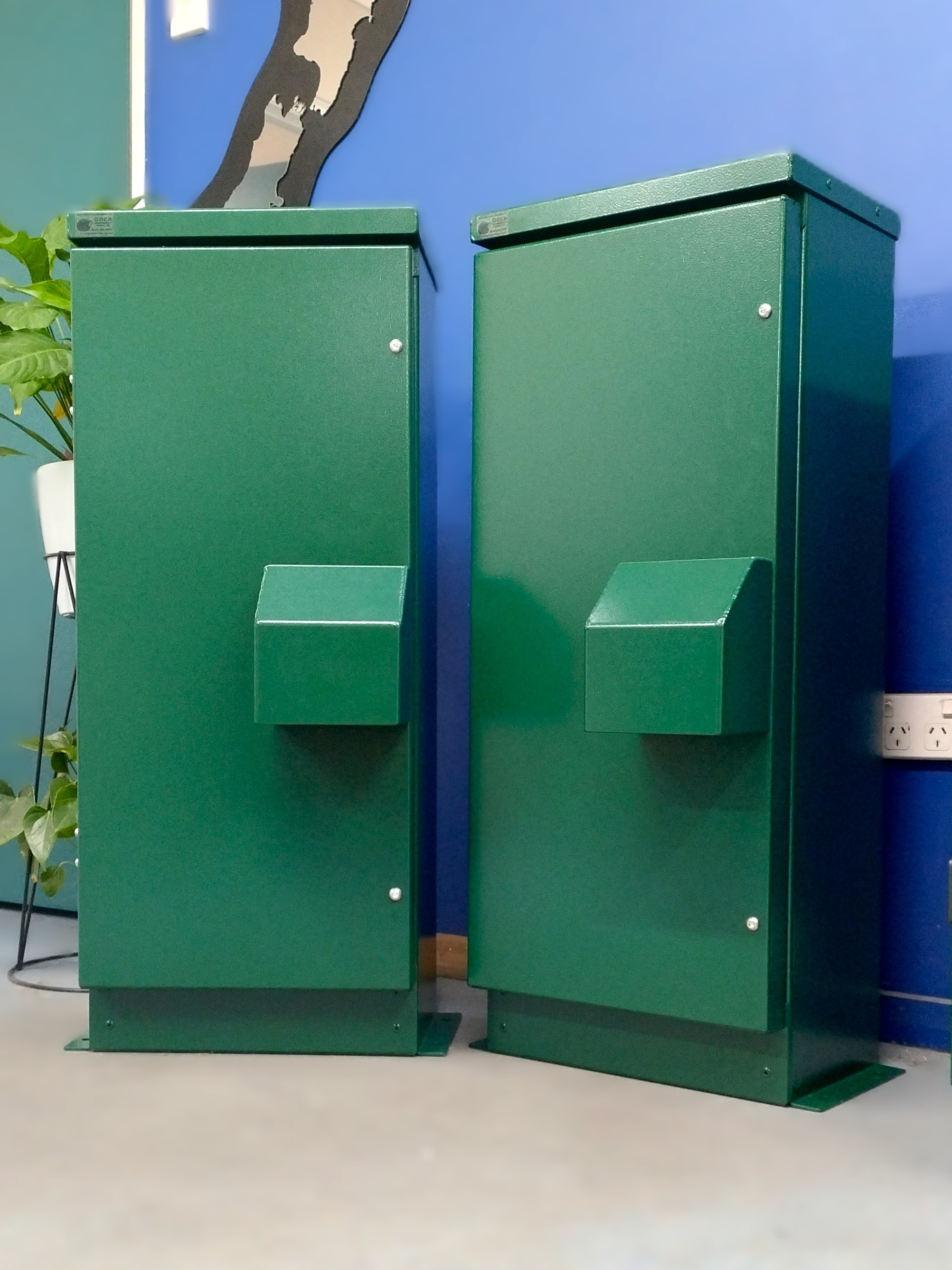 custom cabinet with security enclosure over handle